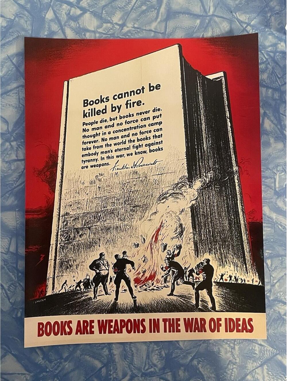 US Army Franklin Roselvolt Book Burning WW2 Poster Reprint 8.5x11 Ad WWII